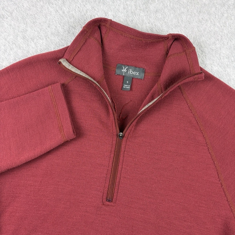 Ibex Pullover Mens Small Red 1/4 Zip Merino Wool Pullover Midweight Sweater Logo